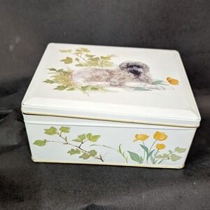 Vintage Puppy Dog Metal Tin Briard Leonberger Bouvier Design - Floral Decor